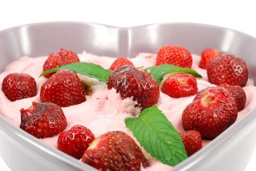 Fresh red strawberries with cream