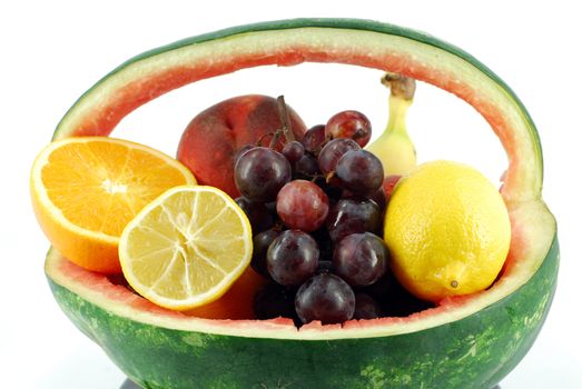Watermelon basket with different fruit