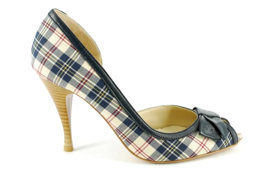 Woman plaid high heel shoe on white