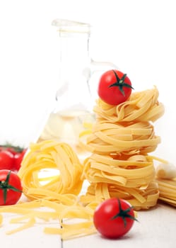 Spaghetti with vegetables isolated on white background