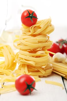 Spaghetti with vegetables isolated on white background