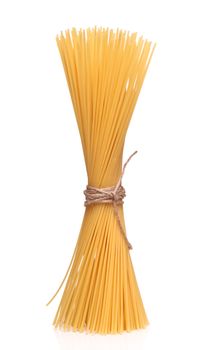 Golden spaghetti isolated over white background