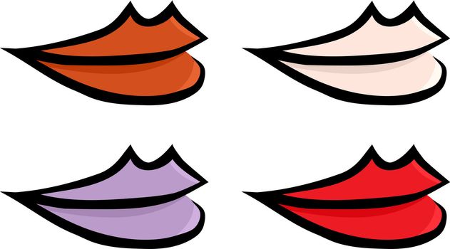 Set of four colorful lips over white background