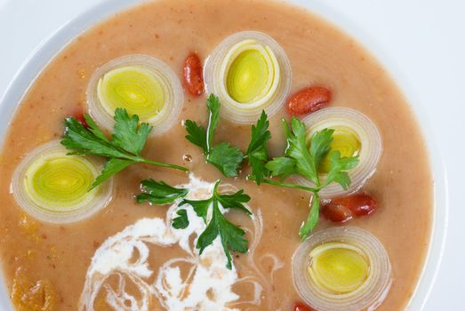 Italian kitchen.meat thick soup with vegetable