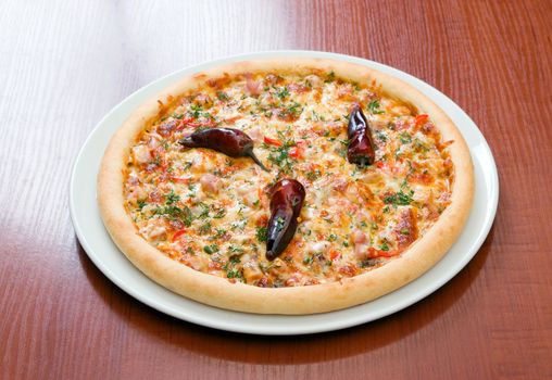 Fast food Pizza.  with sharp pepper.