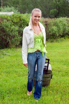  girl with valise.Journey and rest.travel