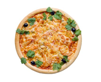 Tasty Italian pizza, isolated on white background.with olive