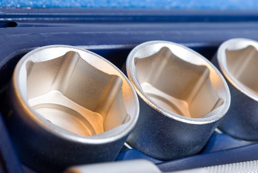 set of metallic tools as background