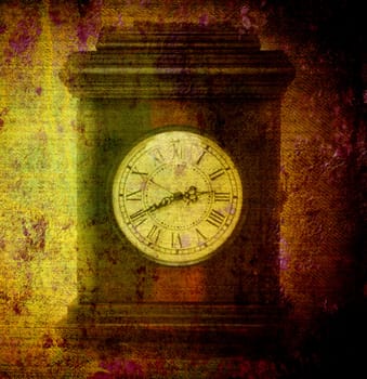 old clock on grunge canvas texture