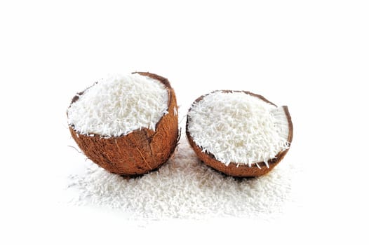 Halves of coconut parts is filled with crumbs