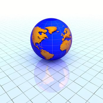 Globe over grid - global communications concept background