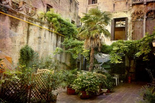 Artistic work of my own in retro style - Postcard from Italy. - Patio,  Venice.