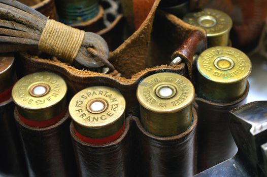 shotgun and its cartridges. Still life representing hunting.