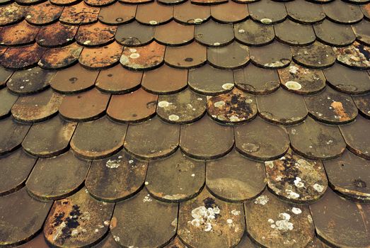 Detail of a beautiful old German village tile roof. Useful as a background.