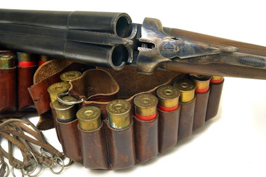 shotgun and its cartridges. Still life representing hunting.