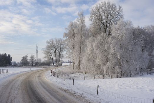 Beautiful winter countryside after snow - Denmark.