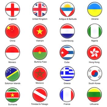 Illustrated Vector World Flag Buttons - Pack 1 of 8