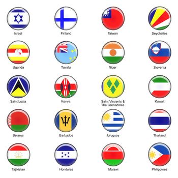 Illustrated Vector World Flag Buttons - Pack 5 of 8
