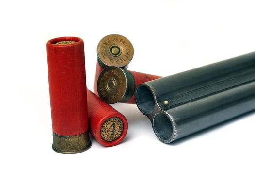 shotgun and its cartridges. Still life representing hunting.
