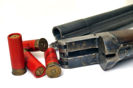 shotgun and its cartridges. Still life representing hunting.