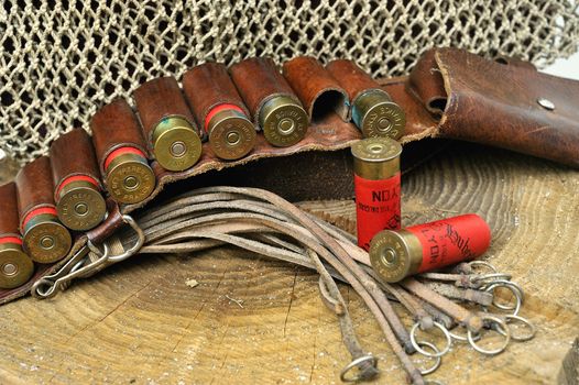 shotgun and its cartridges. Still life representing hunting.