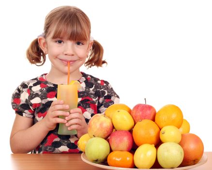 happy little girl drink lemonade