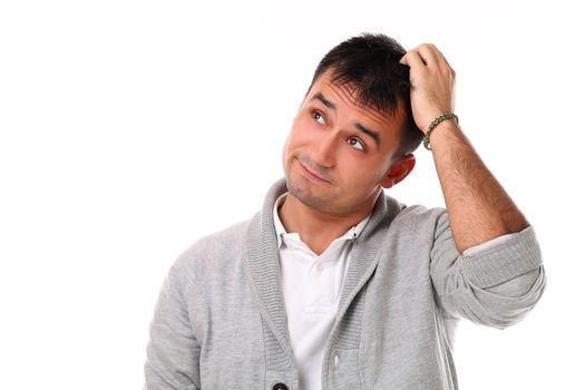 Young handsome man isolated over white background