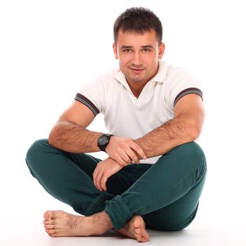 Young handsome man isolated over white background