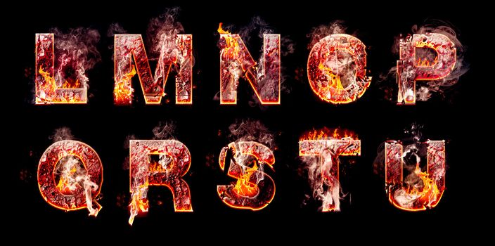 Set of hell burning letters isolated over black background