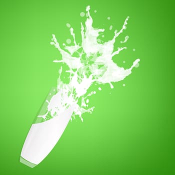 Fresh cow milk on a green abstract background