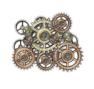 Sketch of various gears on white background