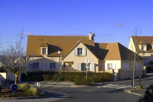 New real estate in France in the Paris region. Houses in an allotment which has just been finished.