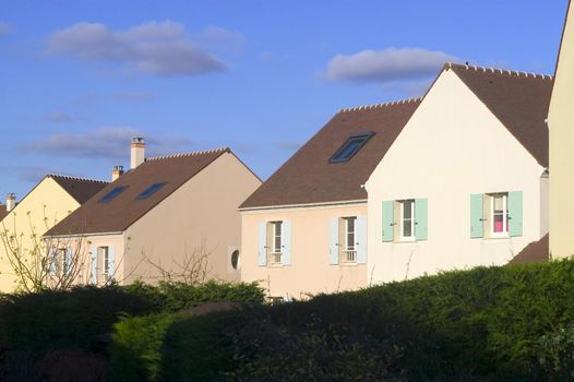 New real estate in France in the Paris region. Houses in an allotment which has just been finished.