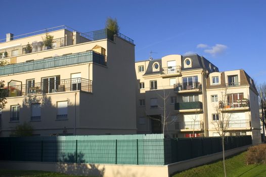 New real estate in France in the Paris region. Houses in an allotment which has just been finished.