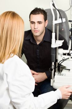 Male patient listening diagnose after medical attendance at the optometrist