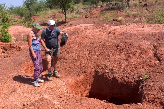 Seek of gold by French in Burkina Faso.Equipped with metal detectors they seeks nuggets in the area of Koupela right in the middle of the bush.