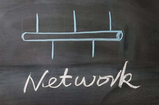 Network symbol and text drawn on the blackboard