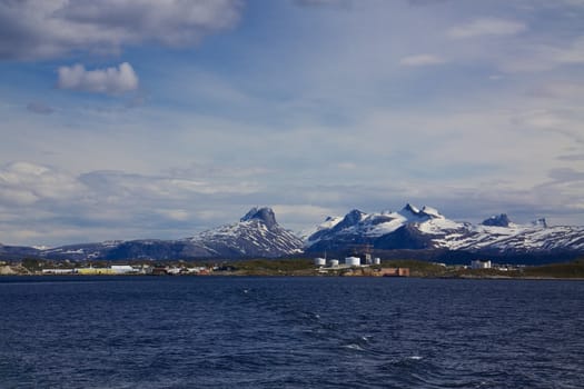 Scenic view of town Bodo in Norway from the sea