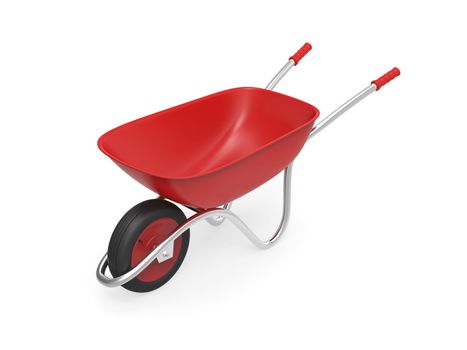 Red wheelbarrow on white background