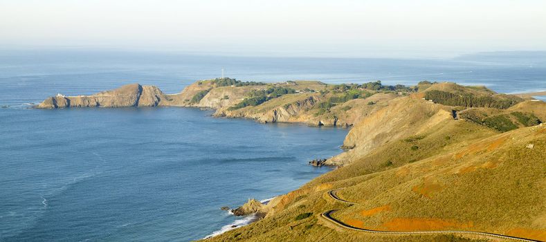 Winding Road to Point Bonita Lighthouse in San Francisco California Panorama