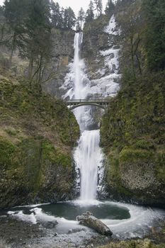 Multnomah Falls in Columbia River Gorge in Winter