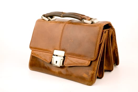 Damaged old male Handy brown leather brown color on a white background