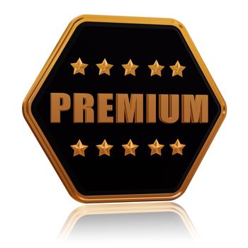 premium - 3d black golden hexagon button with text and five stars