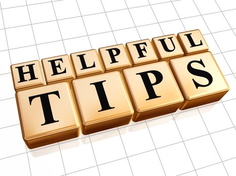 3d golden cubes with text helpful tips