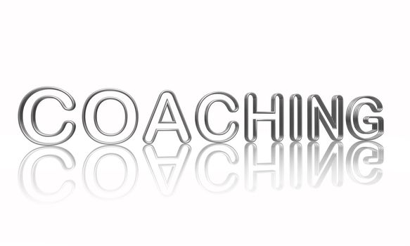 coaching text in 3d isolated silver metal wire letters with reflection