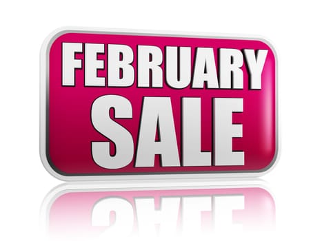 february sale - 3d purple banner with white text like button, business concept