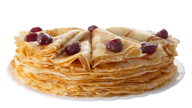 pancakes with fillings on a white plate (isolated object)