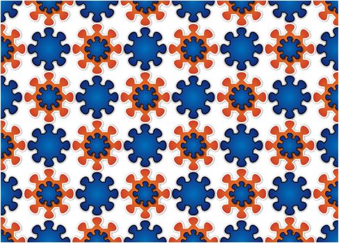 abstract wallpaper blue and orange flowers on a white background