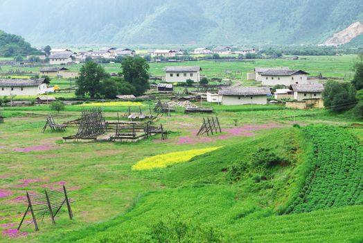 Landscape of tibetan village in rural area of Shangri-La county,Yunnan province, China