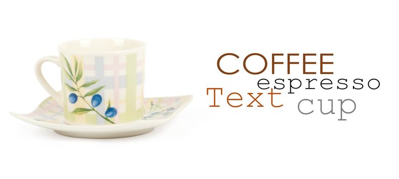 Fine china cup and saucer filled  isolated on white